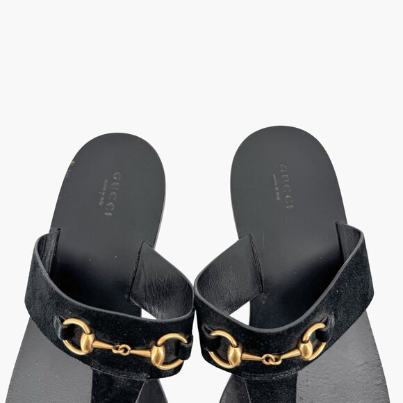 Gucci Horsebit Black Suede Flat Thong Flip Flop Sandals Size 40 US 10 Women - Picture 4 of 16